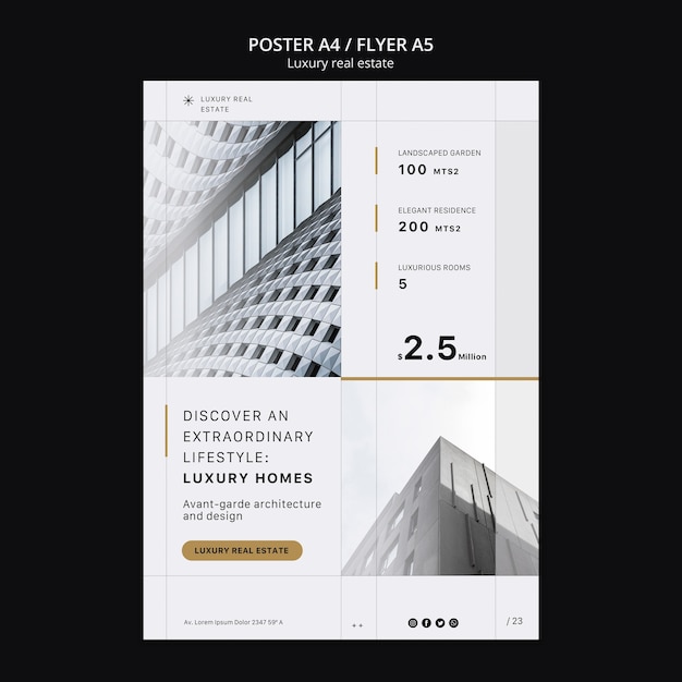 PSD gratuito plantilla de póster inmobiliario de lujo