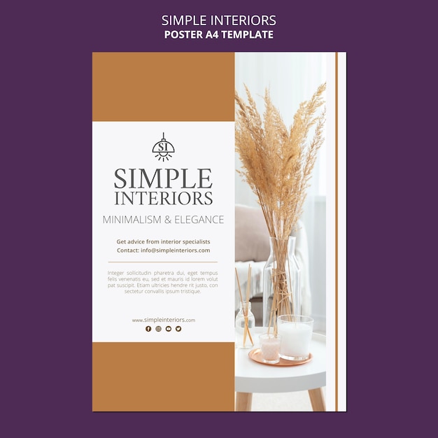 PSD gratuito plantilla de póster de interiores simple con plantas