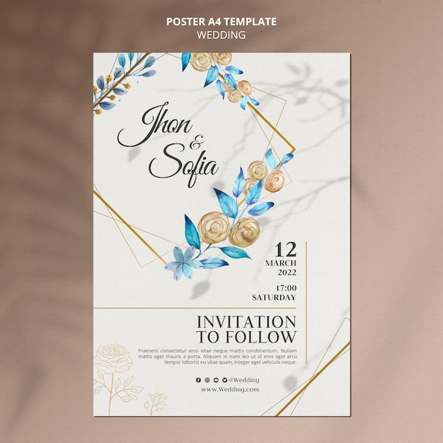 PSD gratuito plantilla de póster de invitación de boda dorada