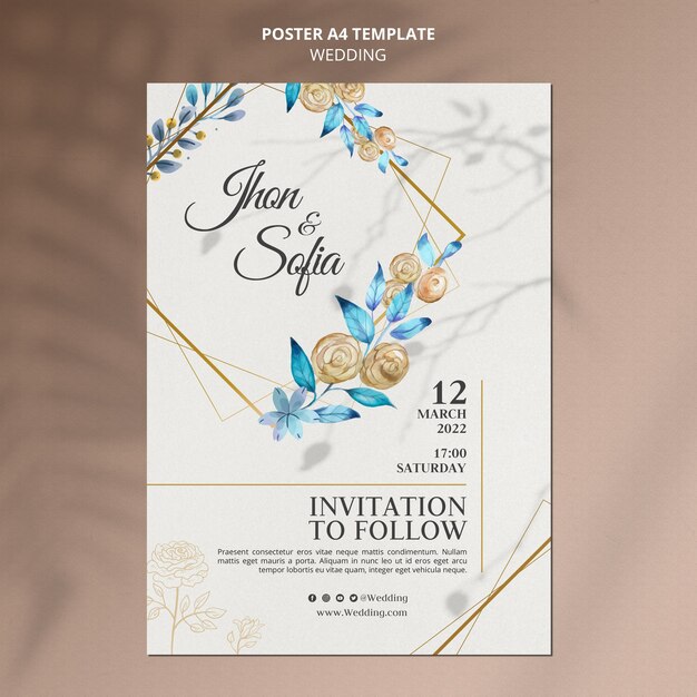 Plantilla de póster de invitación de boda dorada