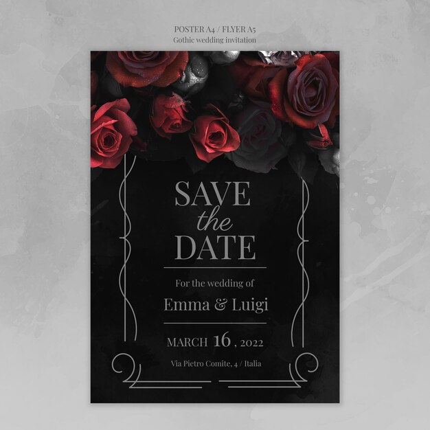 Plantilla de póster de invitación de boda gótica