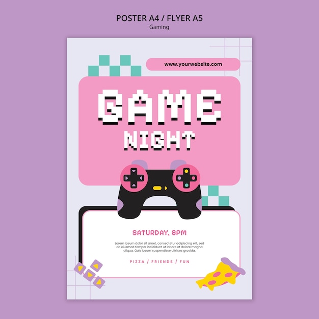 PSD gratuito plantilla de póster de juego de diseño plano