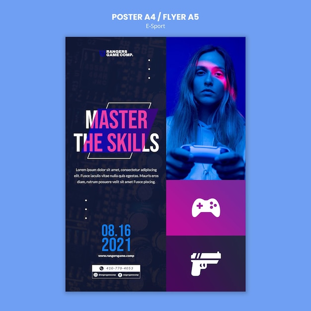 Plantilla de póster de jugador de videojuegos