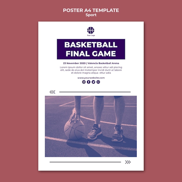 PSD gratuito plantilla de póster para jugar baloncesto