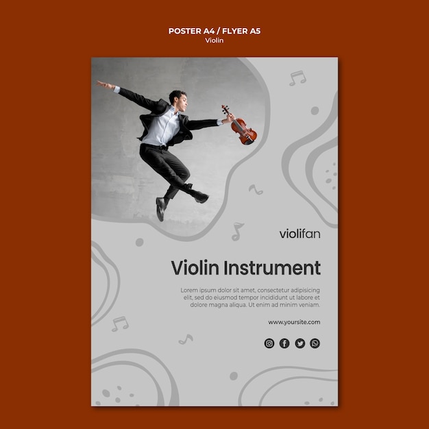 PSD gratuito plantilla de póster de lecciones de instrumentos de violín