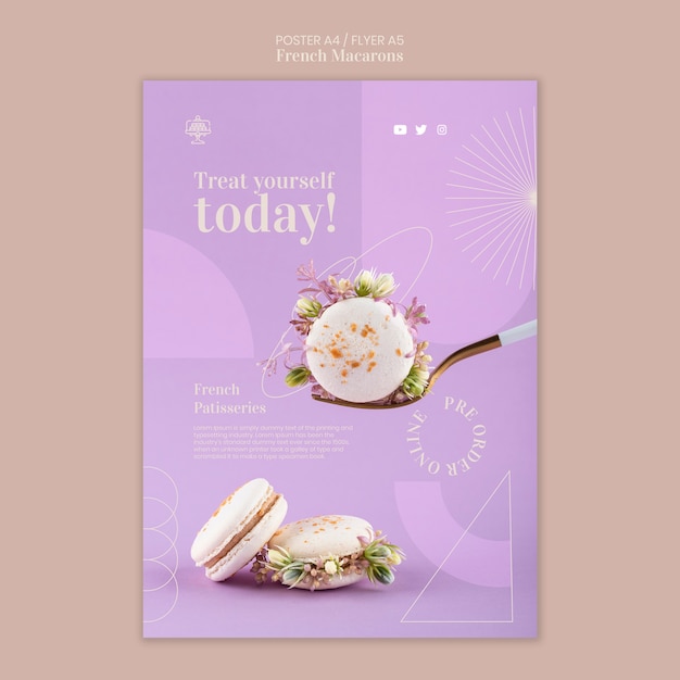 PSD gratuito plantilla de póster de macarons franceses degradados