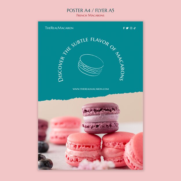 Plantilla de póster de macarons franceses dibujados a mano
