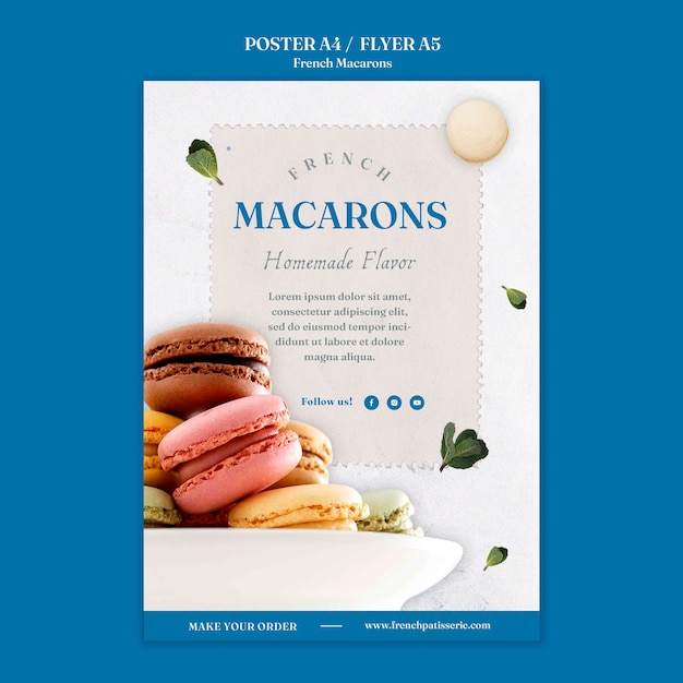 PSD gratuito plantilla de póster de macarons franceses