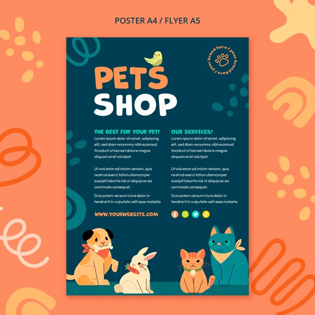 Plantilla de póster de mascota de diseño plano