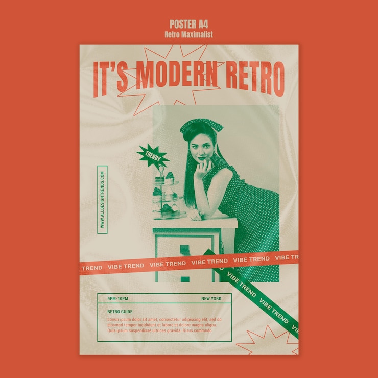 PSD gratuito plantilla de póster maximalista retro moderno
