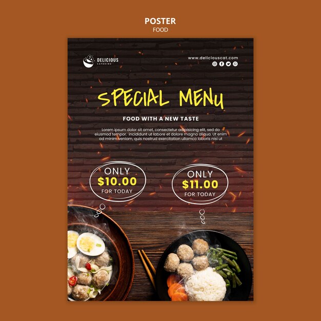 Plantilla de póster de menú especial de comida asiática sabrosa