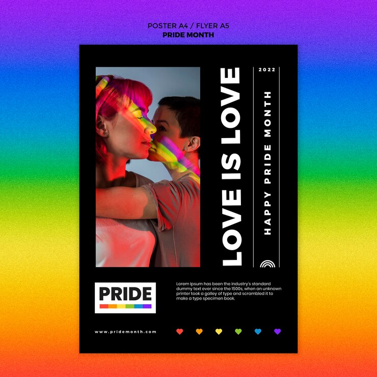 PSD gratuito plantilla de póster del mes del orgullo de diseño plano