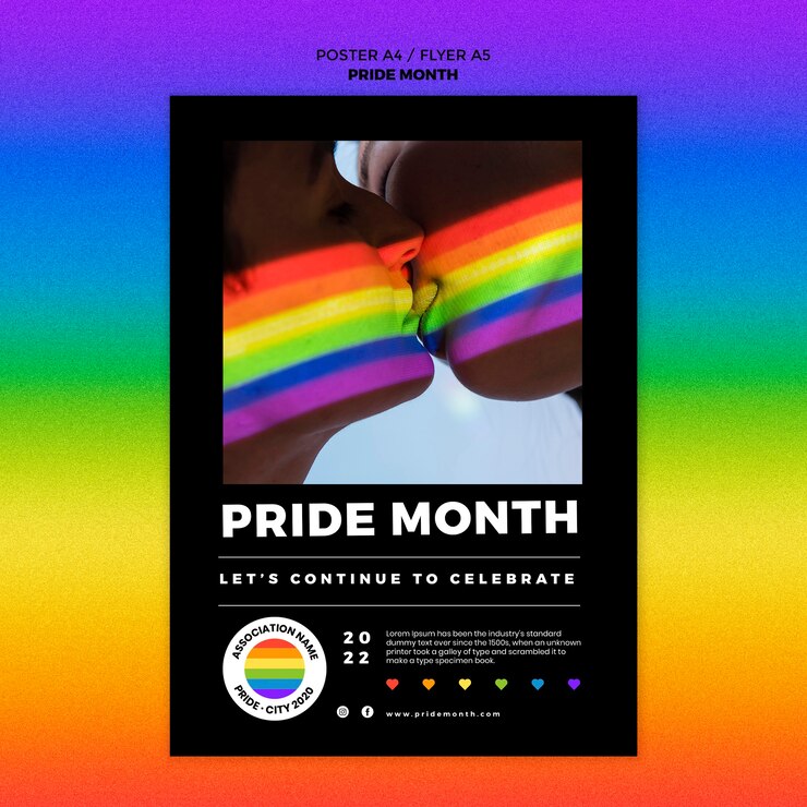 PSD gratuito plantilla de póster del mes del orgullo de diseño plano