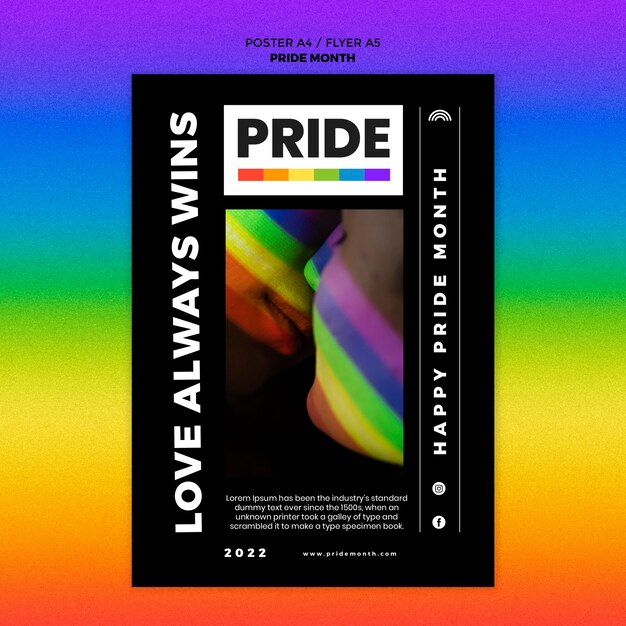 Plantilla de póster del mes del orgullo de diseño plano
