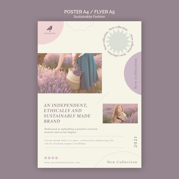 PSD gratuito plantilla de póster de moda sostenible