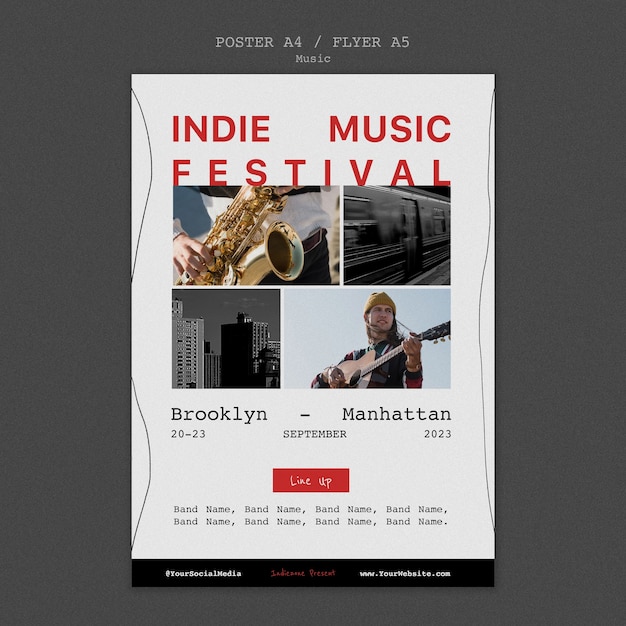 Plantilla de póster de música indie de diseño plano