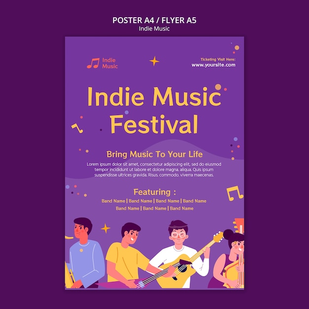 PSD gratuito plantilla de póster de música indie