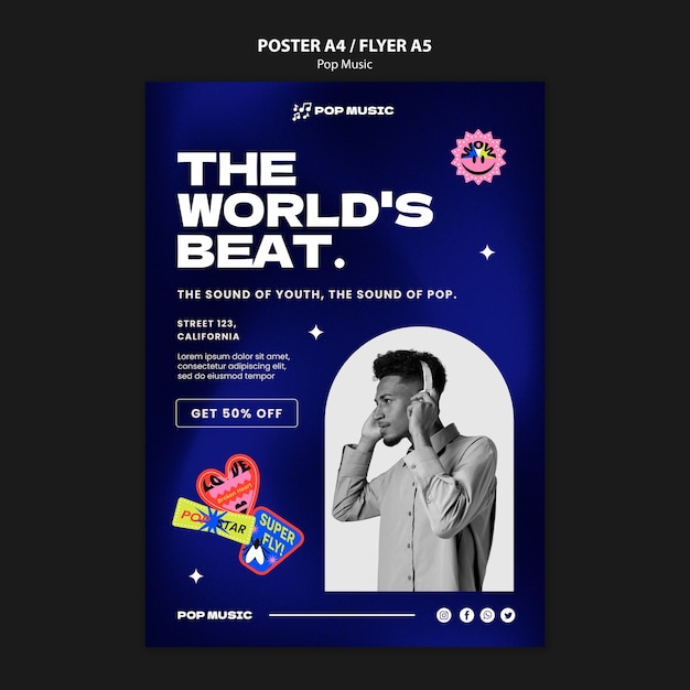 PSD gratuito plantilla de póster de música pop degradado