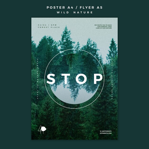 Plantilla de póster para la naturaleza salvaje con bosque