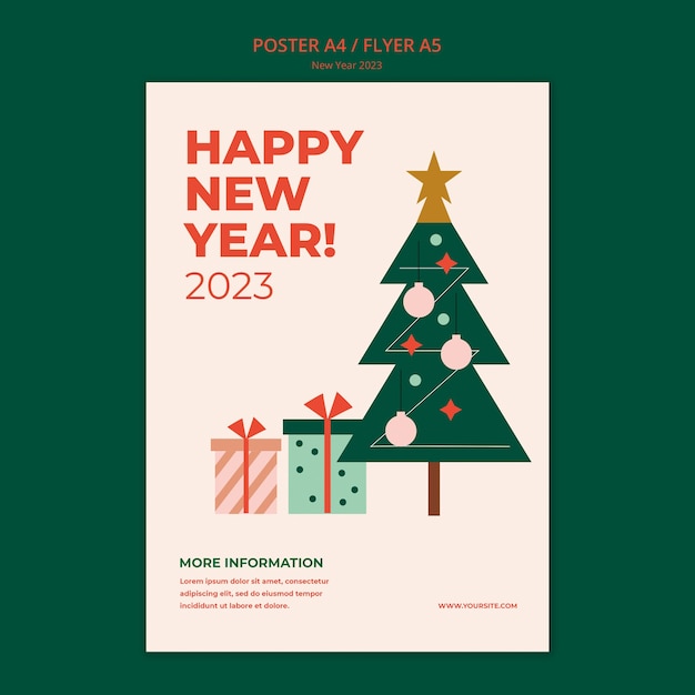 PSD gratuito plantilla de póster de navidad y año nuevo de diseño plano