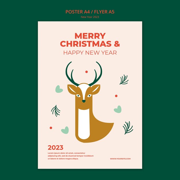 Plantilla de póster de navidad y año nuevo de diseño plano