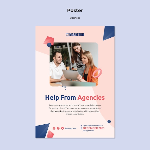PSD gratuito plantilla de póster para negocios de marketing con formas geométricas.