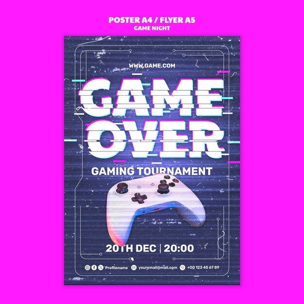 Plantilla de póster de la noche del juego