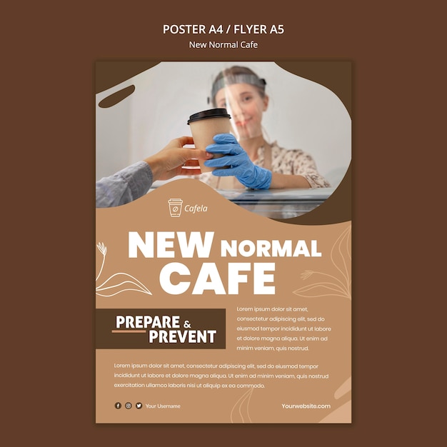 PSD gratuito plantilla de póster para nueva cafetería normal.