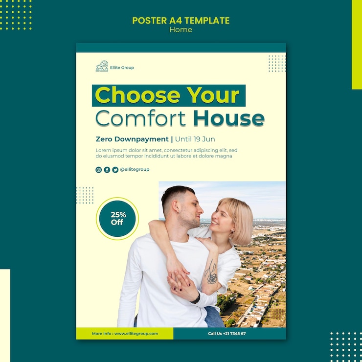 PSD gratuito plantilla de póster para nueva casa familiar.