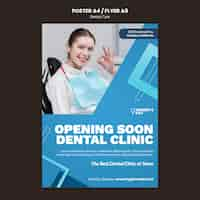 PSD gratuito plantilla de póster o volante de cuidado dental de diseño plano