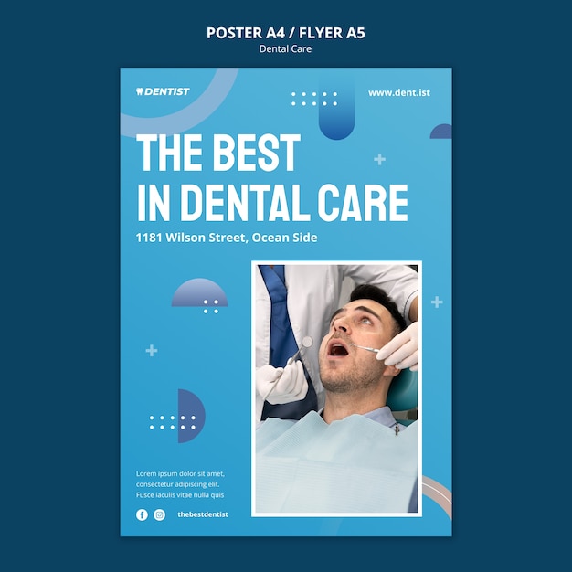 PSD gratuito plantilla de póster o volante de cuidado dental de diseño plano