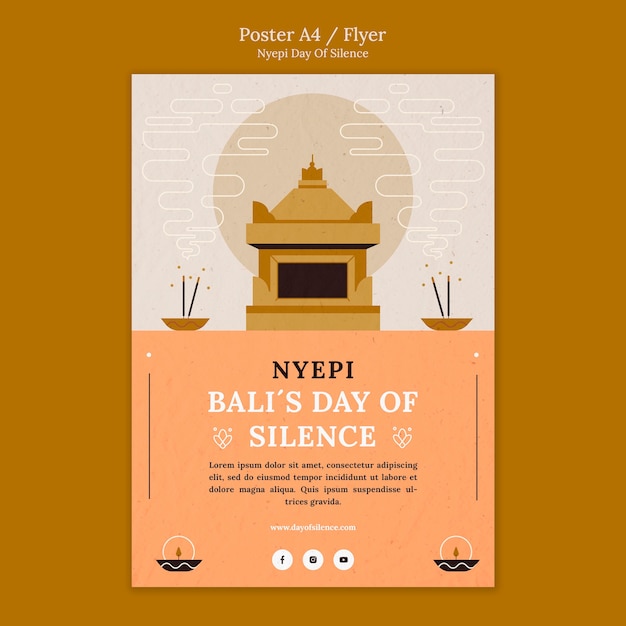 Plantilla de póster o volante de diseño plano nyepi