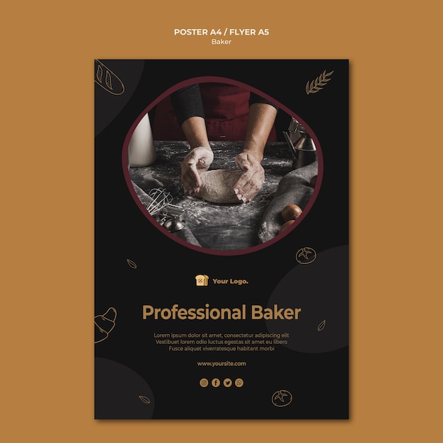 Plantilla de póster de panadero profesional