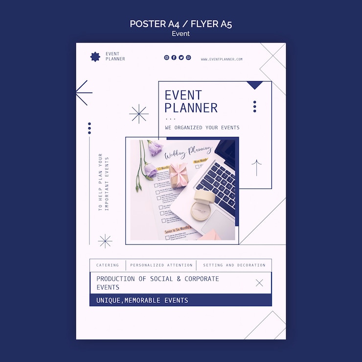 PSD gratuito plantilla de póster para la planificación de eventos sociales y corporativos.