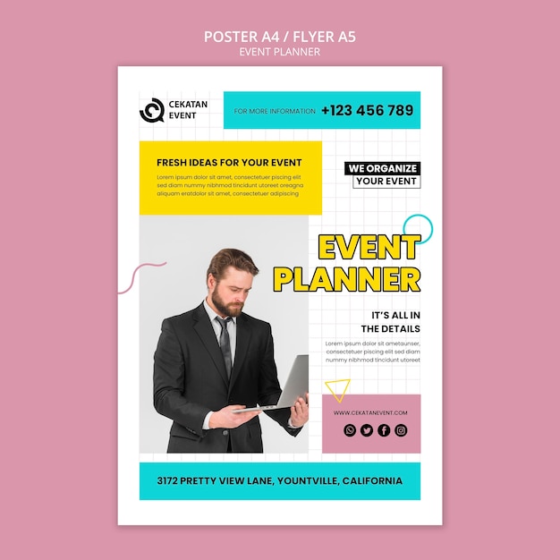 PSD gratuito plantilla de póster de planificador de eventos