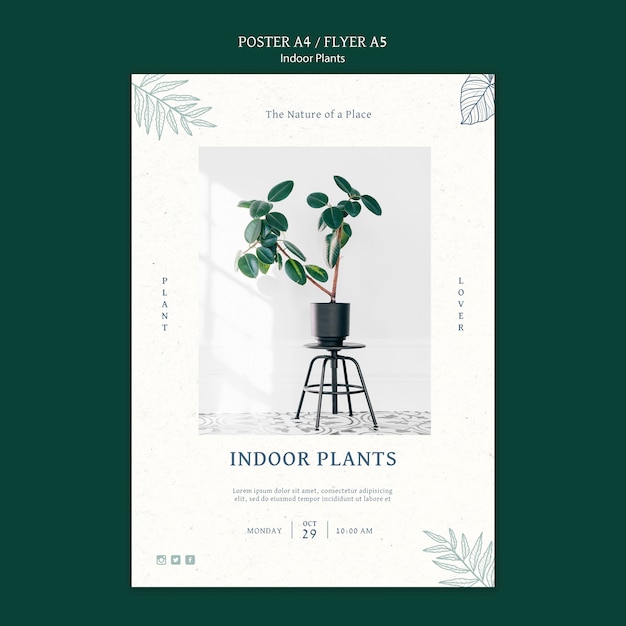 PSD gratuito plantilla de póster de plantas de interior
