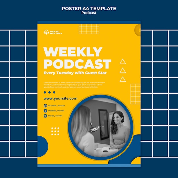 PSD gratuito plantilla de póster de podcast semanal