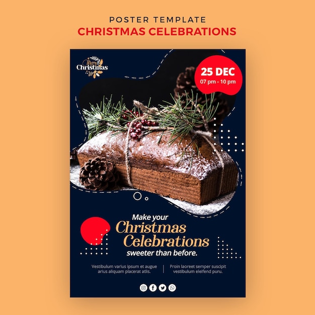 PSD gratuito plantilla de póster para postres navideños tradicionales.