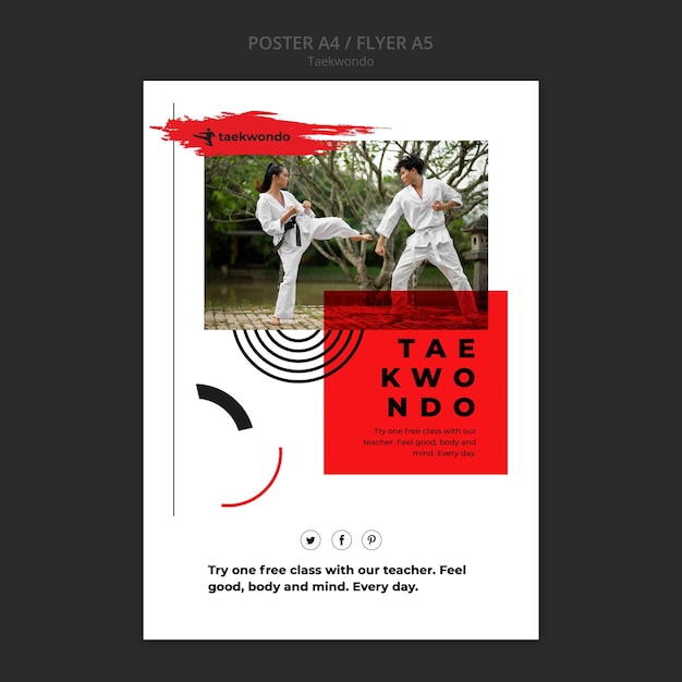 PSD gratuito plantilla de póster de práctica de taekwondo