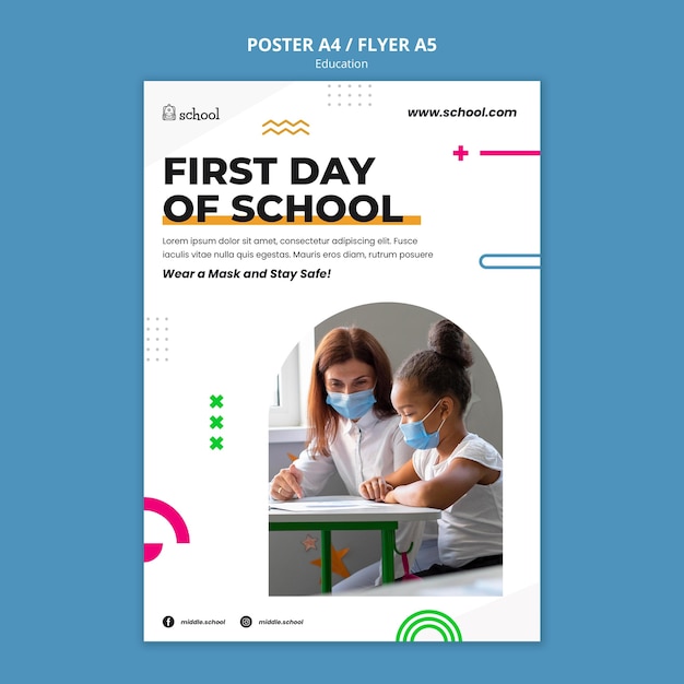 PSD gratuito plantilla de póster del primer día escolar