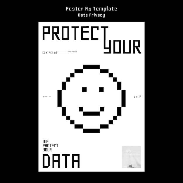 Plantilla de póster de privacidad de datos de diseño plano