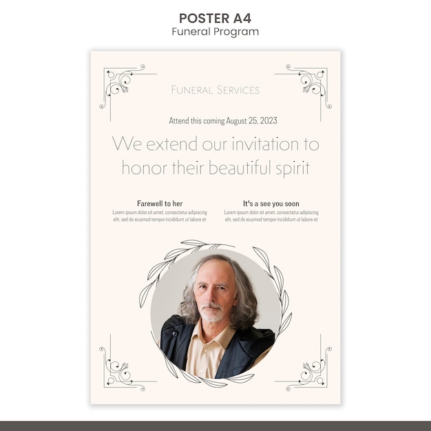 Plantilla de póster de programa funerario dibujado a mano