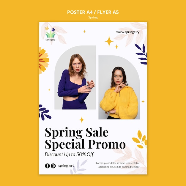 PSD gratuito plantilla de póster de promoción especial de rebajas de primavera