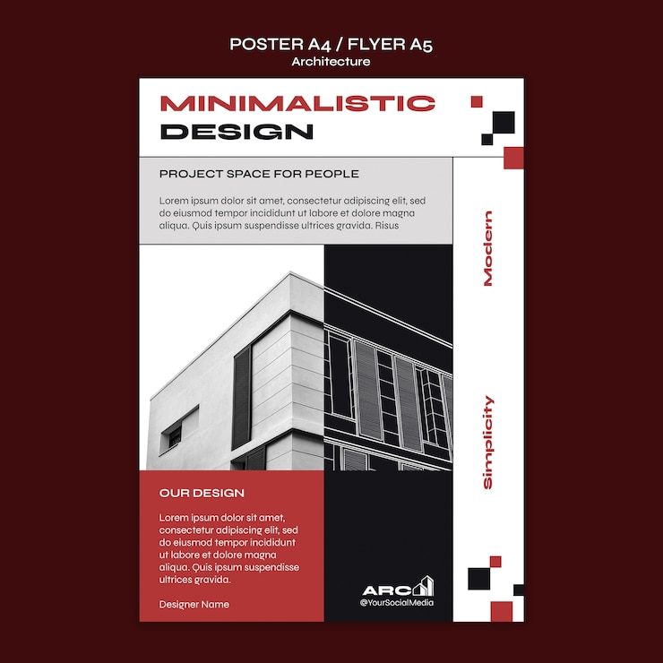 PSD gratuito plantilla de póster de proyecto de arquitectura de diseño plano