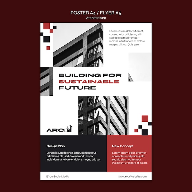 Plantilla de póster de proyecto de arquitectura de diseño plano