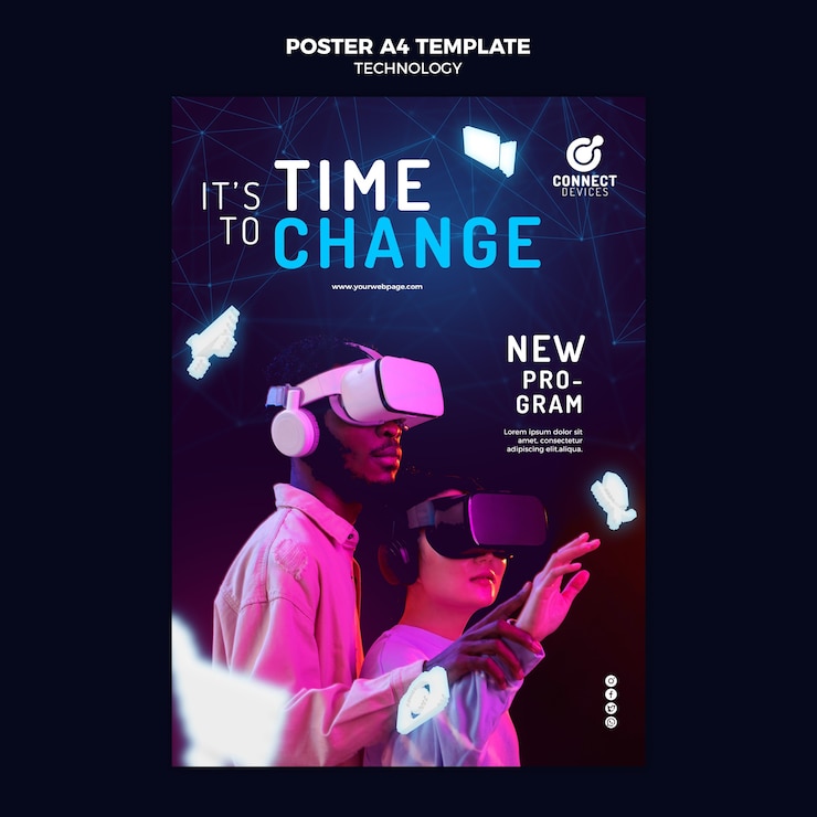 PSD gratuito plantilla de póster de realidad virtual futurista