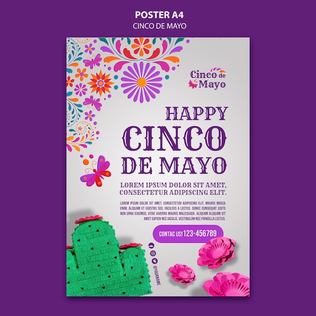 PSD gratuito plantilla de póster realista del cinco de mayo