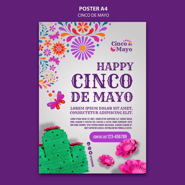 Plantilla de póster realista del cinco de mayo