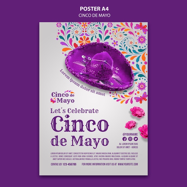 Plantilla de póster realista del cinco de mayo