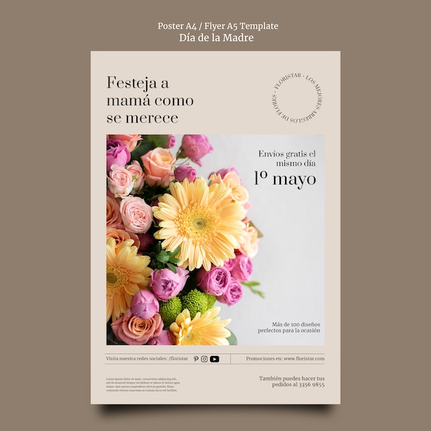 PSD gratuito plantilla de póster realista del día de la madre